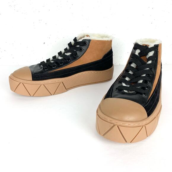 Schutz Womens Mixed Media High Top Sneakers Platform Nubuck Deluxe Brown Black 7 - Picture 1 of 13